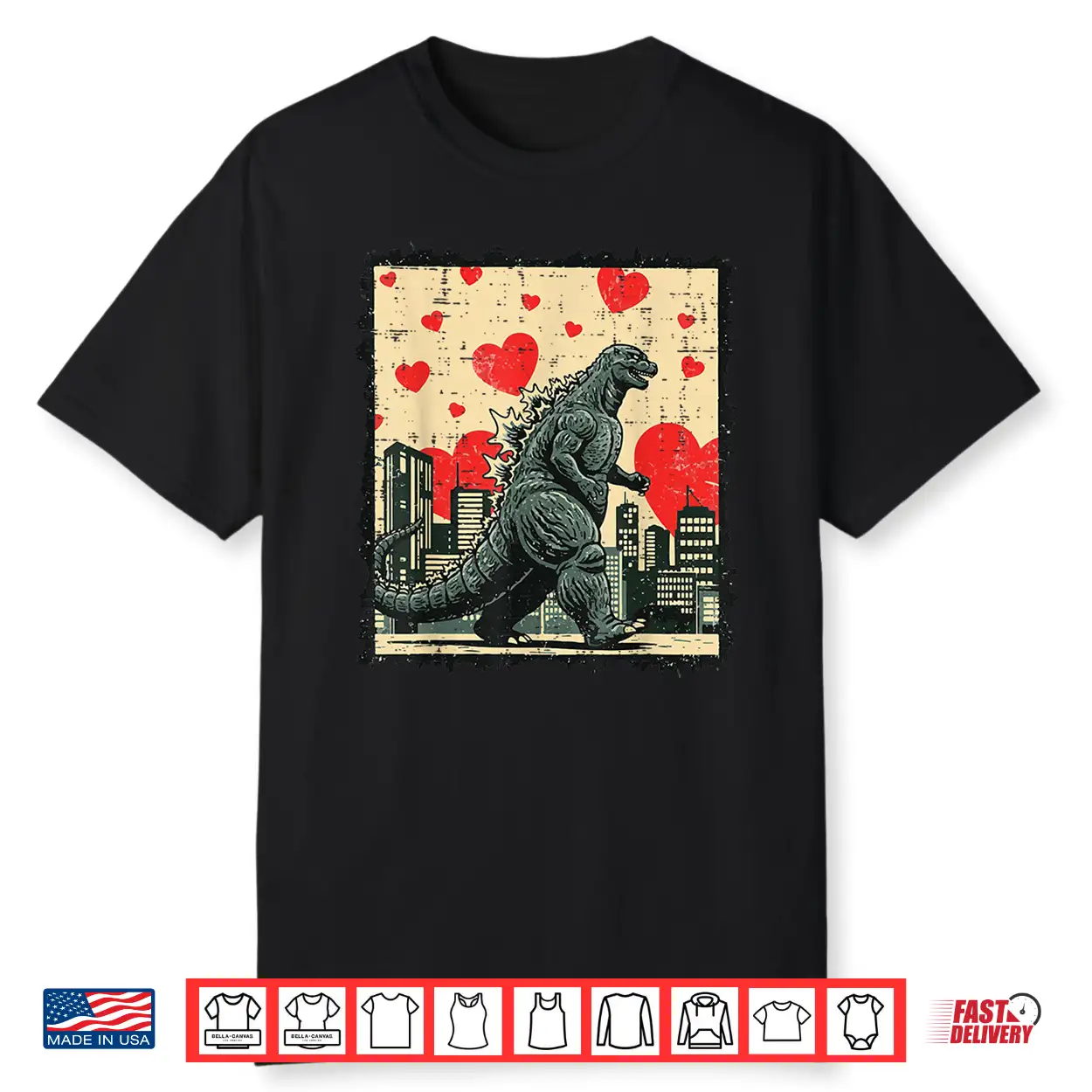 Valentines Day Japanese Monster Hearts Kaiju Men Women Kids Shirt