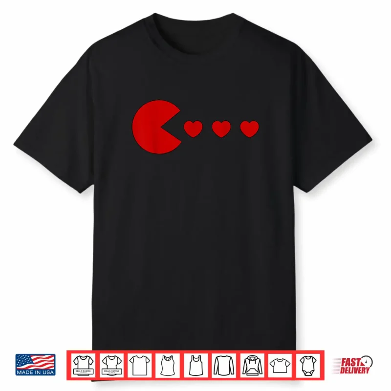 Valentines Day Retro Game Eating Hearts Gaming Boys Kids Men Shirt