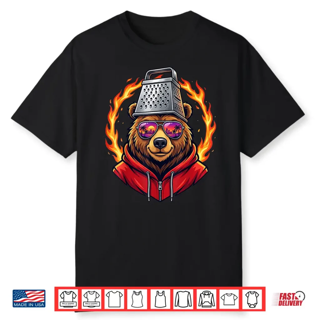 Vintage Bear with Cheese Grater Hat and Retro Sunglasses Shirt