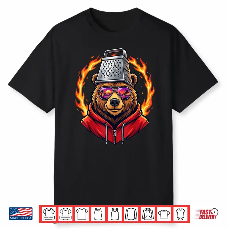 Vintage Bear with Cheese Grater Hat and Retro Sunglasses Shirt