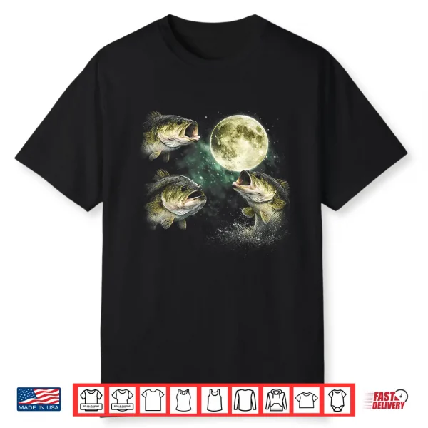 Bass Fish Howling To The Moon Vintage Angler Fisherman Shirt