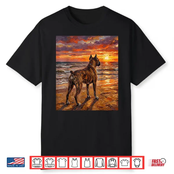 Brindle Boxer At A Sunset Beach Dog Artwork Shirt