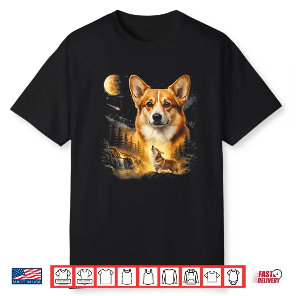 Corgi Howling At The Moon Vintage 90S Retro Style Graphic Shirt