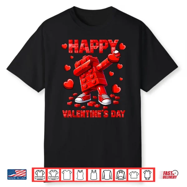Dabbing Building Blocks Brick Valentines Day Heart Kids Boys Shirt