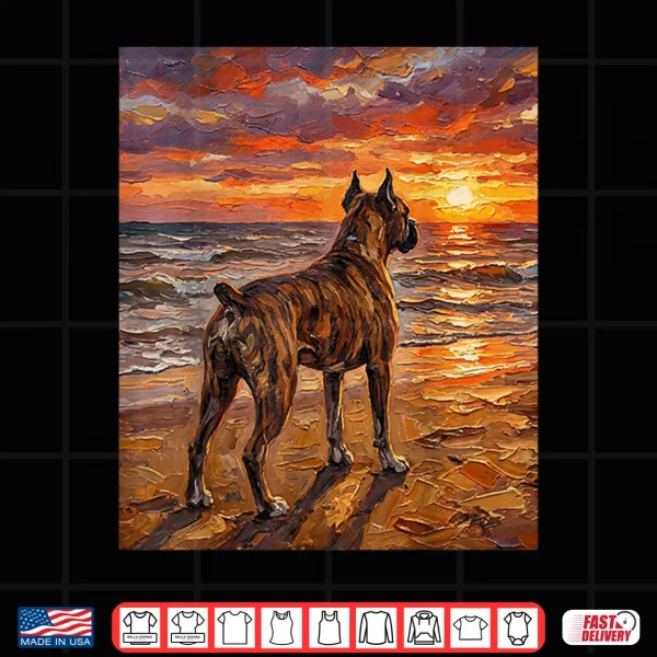 Brindle Boxer At A Sunset Beach Dog Artwork Shirt 4 Design Brindle Boxer At A Sunset Beach Dog Artwork Shirt