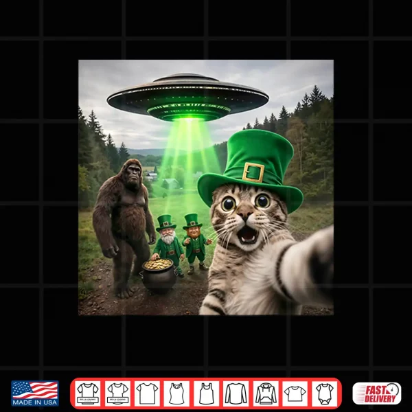 Festive Cat Selfie With Leprechaun Mythical Forest Shirt 4 Design Festive Cat Selfie With Leprechaun Mythical Forest Shirt