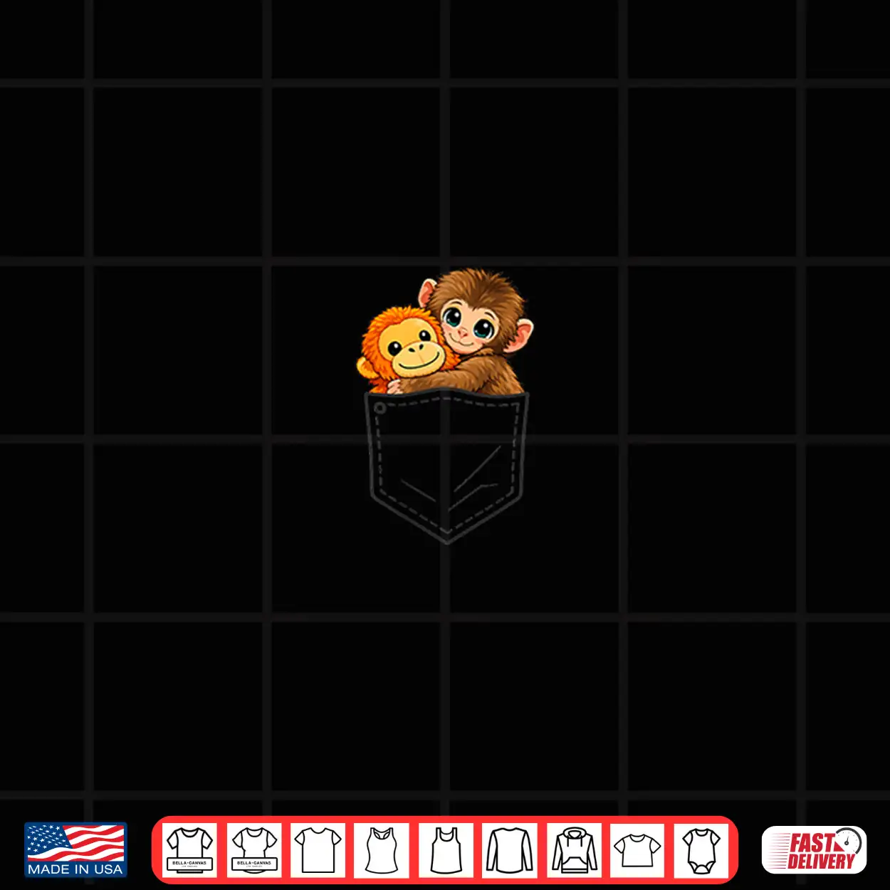 Funny Baby Monkey Punch And Ora Mama Pocket Graphic Shirt Funny Baby Monkey Punch And Ora Mama Pocket Graphic Shirt