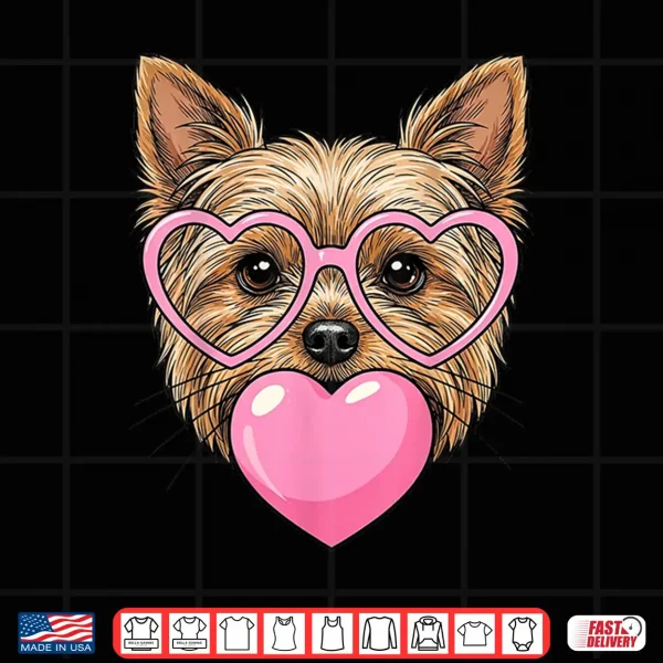 Design Funny Cute Yorkie Dog Heart Bubble Gum Puppy Face Animal Art Shirt