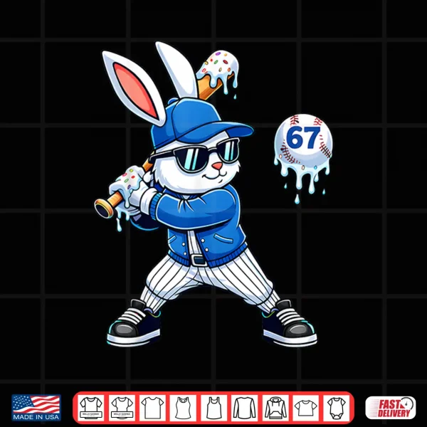 Design Funny Dripping Drip Baseball Rabbit Bunny Easter Men Boy Kid Shirt