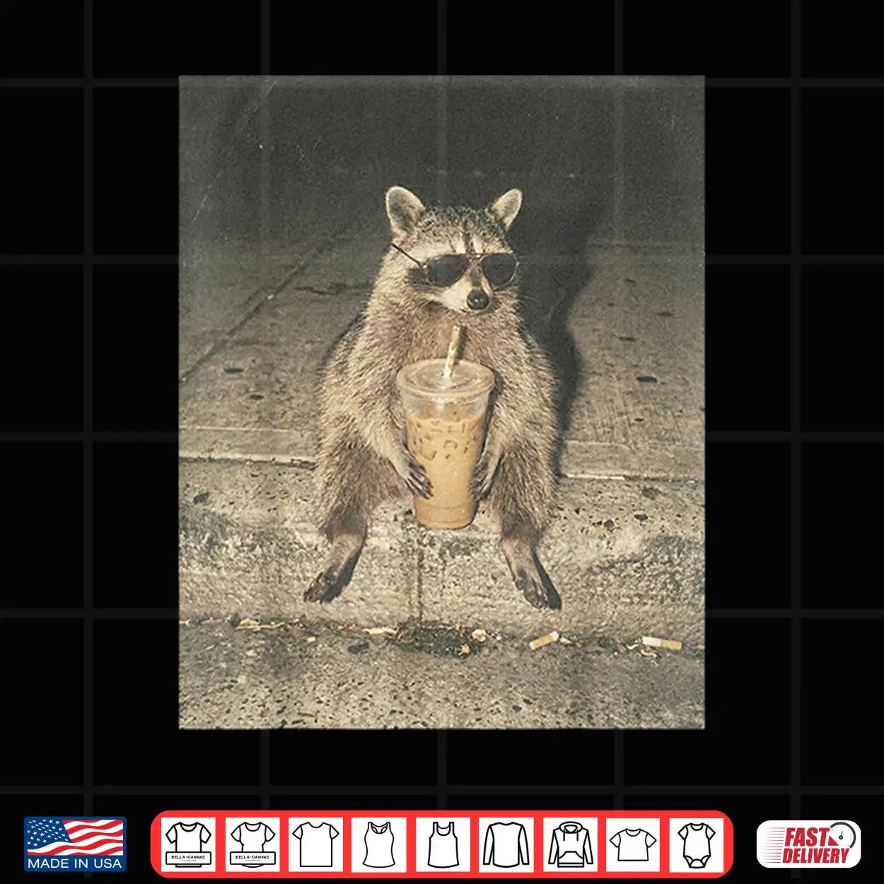 Funny Raccoon Drinking Iced Coffee Unhinged Meme Graphic Shirt Funny Raccoon Drinking Iced Coffee Unhinged Meme Graphic Shirt