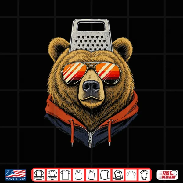 Design Funny Retro Bear With A Grater Hat Cheese Grater Hat Foam Shirt