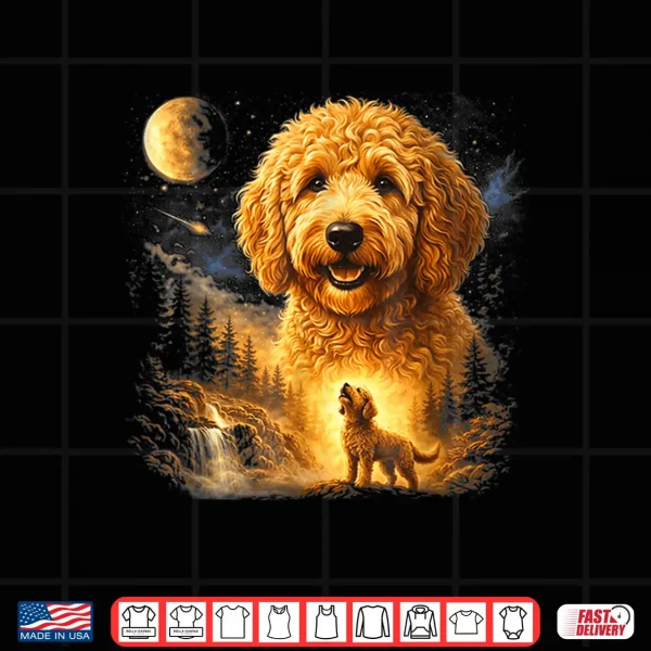 Goldendoodle Howling To The Moon Vintage Dog Art Shirt 4 Design Goldendoodle Howling To The Moon Vintage Dog Art Shirt