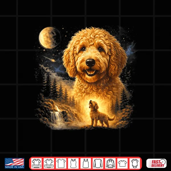 Design Goldendoodle Howling To The Moon Vintage Mystical Dog Art Shirt