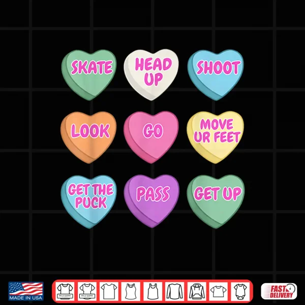 Design Hockey Candy Heart Motivational Phrases Valentines Shirt