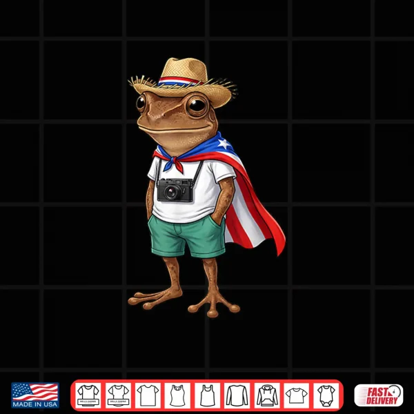 Design Puerto Rico Coqui Frog Boricua Flag Cape Pava Hat Shirt