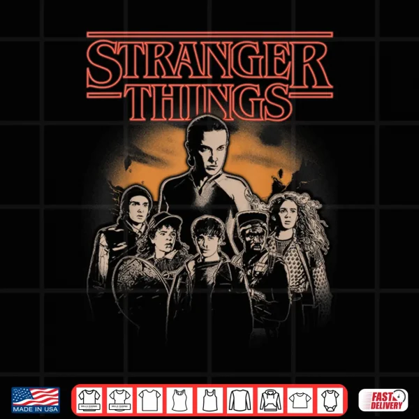 Design Stranger Things Group Portrait Shot In Black And White Shirt