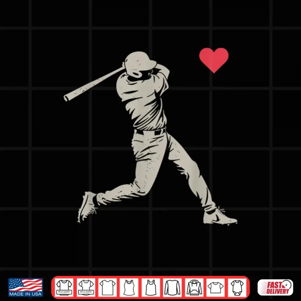 Design Valentines Day Baseball Batter Silhouette Heart Men Boy Kids Shirt