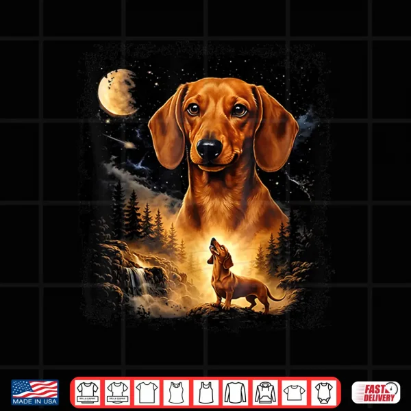 Design Vintage 90S Dachshund Howling At The Moon Wiener Dog Mom Shirt
