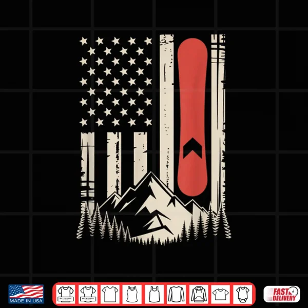 Vintage Snowboard Mountain American Flag Design Shirt 4 Design Vintage Snowboard Mountain American Flag Design Shirt