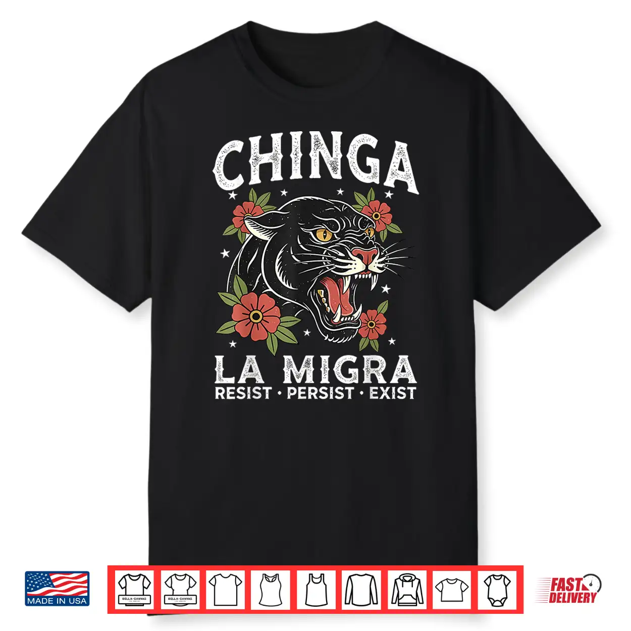 Fierce Chinga La Migra Jaguar Design Floral Shirt Fierce Chinga La Migra Jaguar Design Floral Shirt