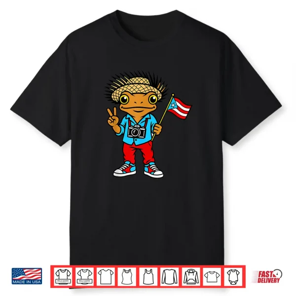 Funny Coquí Frog Puerto Rico Flag For Kids Girls Shirt
