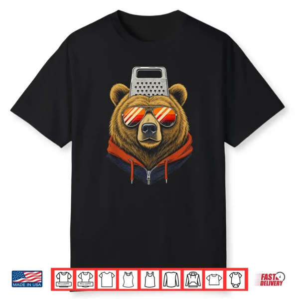 Funny Retro Bear With A Grater Hat Cheese Grater Hat Foam Shirt