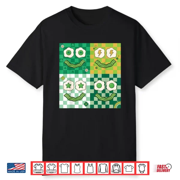 Green Smile Face Eggs And Bacon Ham Breakfast Graphic Shirt