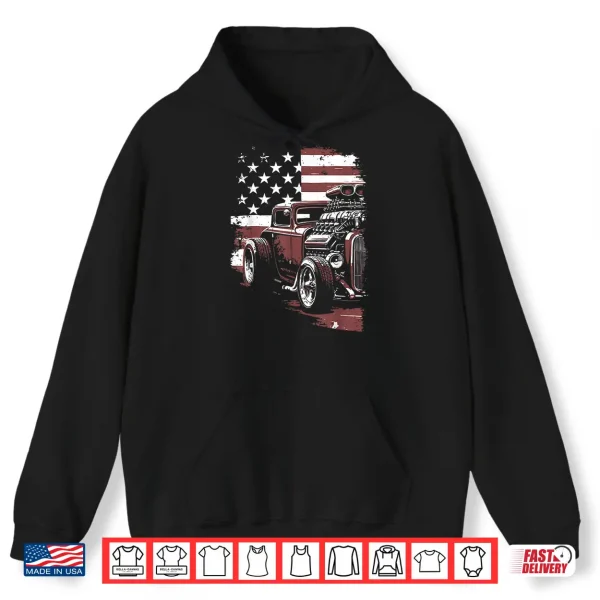 Hoodie Patriotic Muscle Car Hot Rod Usa Flag Shirt