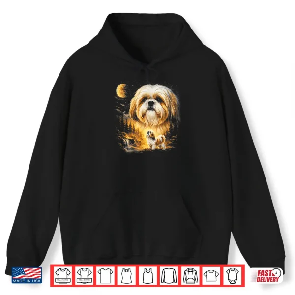 Hoodie Shih Tzu Howling To The Moon Vintage 90S Funny Dog Graphic Shirt