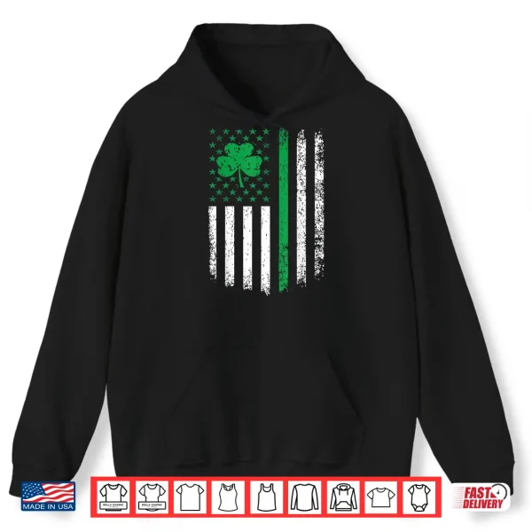 Hoodie Us American Flag With Shamrocks For St Patricks Day Shirt