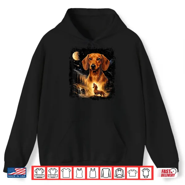 Hoodie Vintage 90S Dachshund Howling At The Moon Wiener Dog Mom Shirt