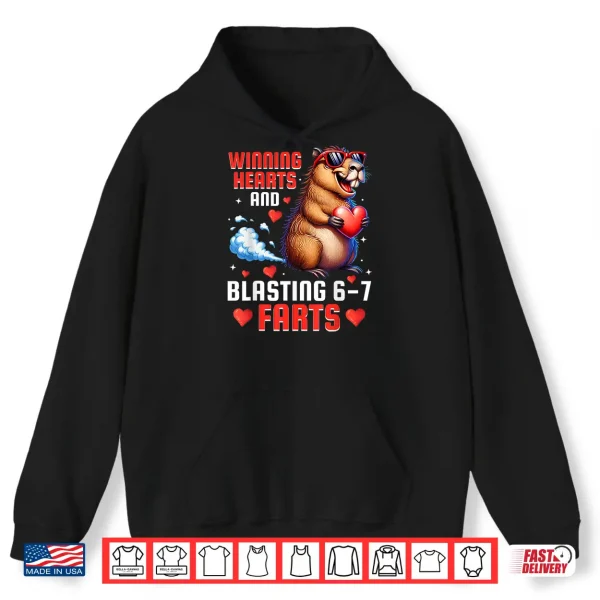 Hoodie Winning Hearts 67 Meme Capybara Kids Boys ValentineS Day Shirt