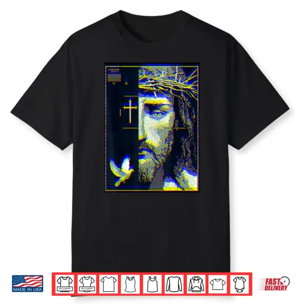 Jesus Christ Glitch Dove Crucifix Streetwear Shirt