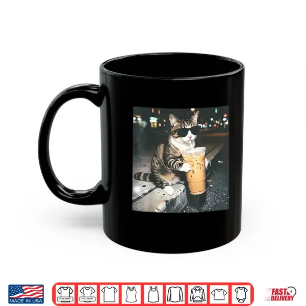Mug Funny Cat Drinking Iced Coffee Funny Cat Lover Animal Meme Shirt