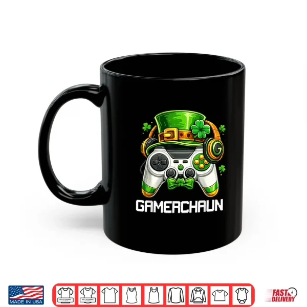 Mug Leprechaun St Patricks Day Game Controller Gamer Boys Kids Shirt