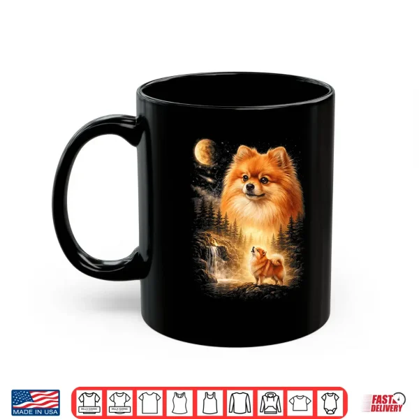 Mug Pomeranian Howling To The Moon Vintage Mystical Dog Art Shirt