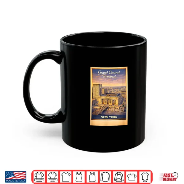 Mug Retro New York City Grand Central Terminal Aerial Travel Art Shirt