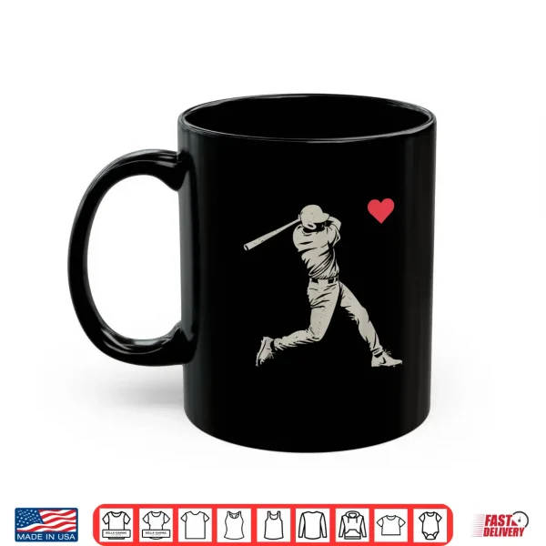 Mug Valentines Day Baseball Batter Silhouette Heart Men Boy Kids Shirt