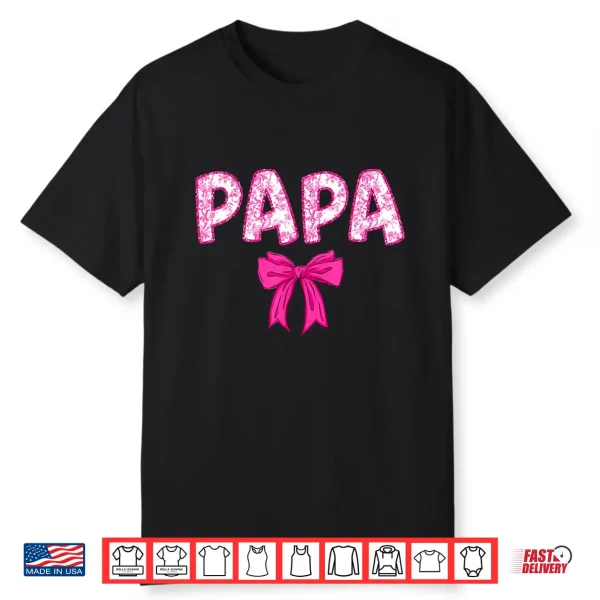 Papa Birthday Squad Matching Pink Bow Family Birthday Crew Shirt
