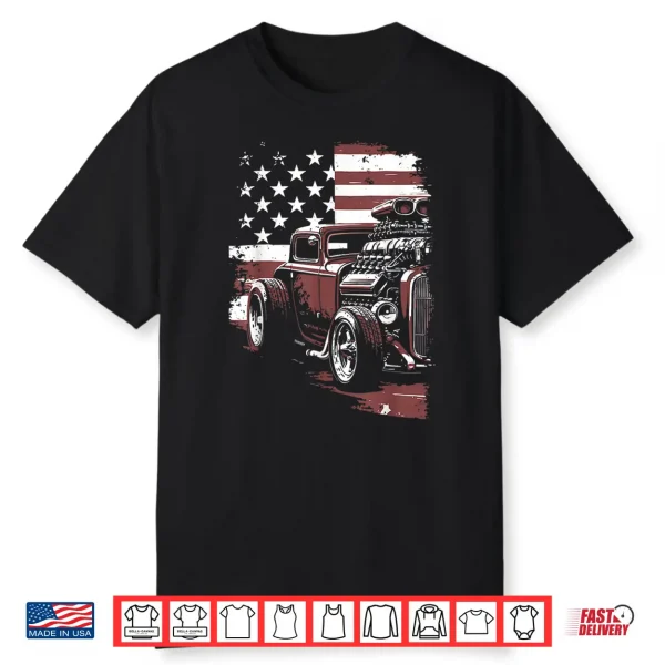 Patriotic Muscle Car Hot Rod Usa Flag Shirt
