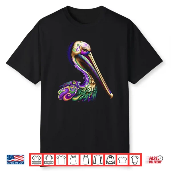 Psychedelic Pelican Mardi Gras Beads New Orleans Carnival Shirt