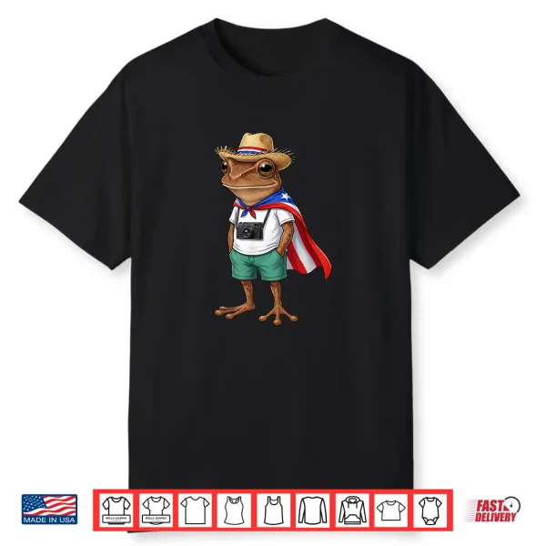Puerto Rico Coqui Frog Boricua Flag Cape Pava Hat Shirt