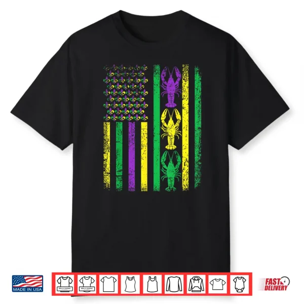 Retro Mardi Gras Usa American Flag Crawfish Parade Men Women Shirt