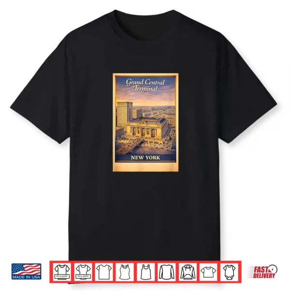 Retro New York City Grand Central Terminal Aerial Travel Art Shirt