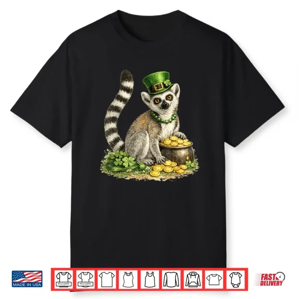 St Patrick’S Day Lemur Leprechaun Hat Pot Of Gold Shirt