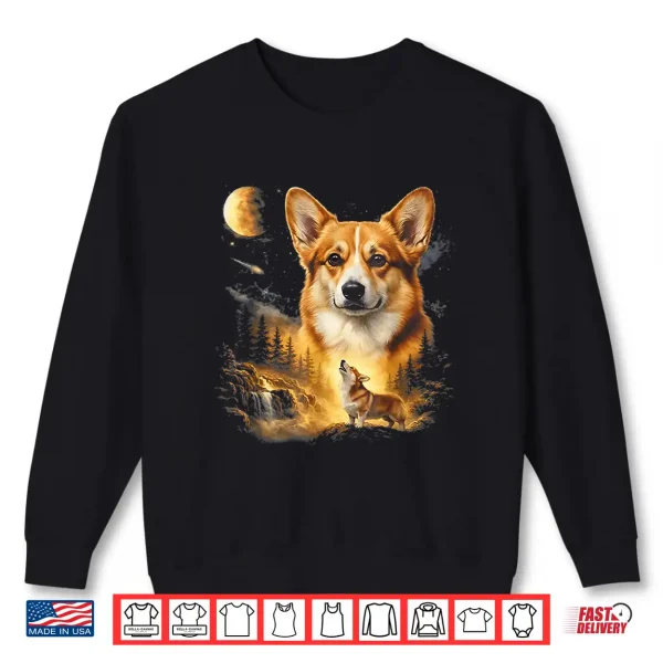 Sweatshirt Corgi Howling At The Moon Vintage 90S Retro Style Graphic Shirt