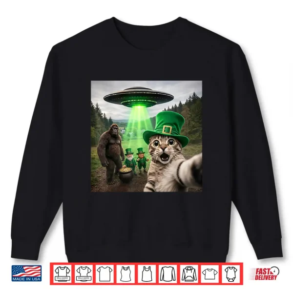Festive Cat Selfie With Leprechaun Mythical Forest Shirt 2 Sweatshirt Festive Cat Selfie With Leprechaun Mythical Forest Shirt