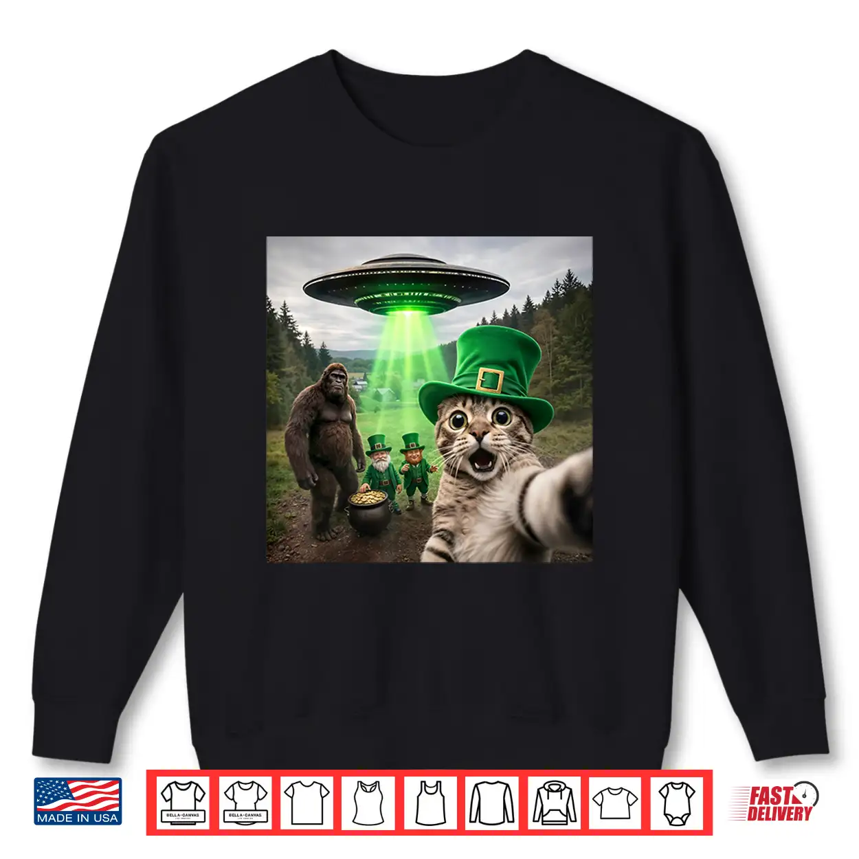 Festive Cat Selfie With Leprechaun Mythical Forest Shirt Festive Cat Selfie With Leprechaun Mythical Forest Shirt