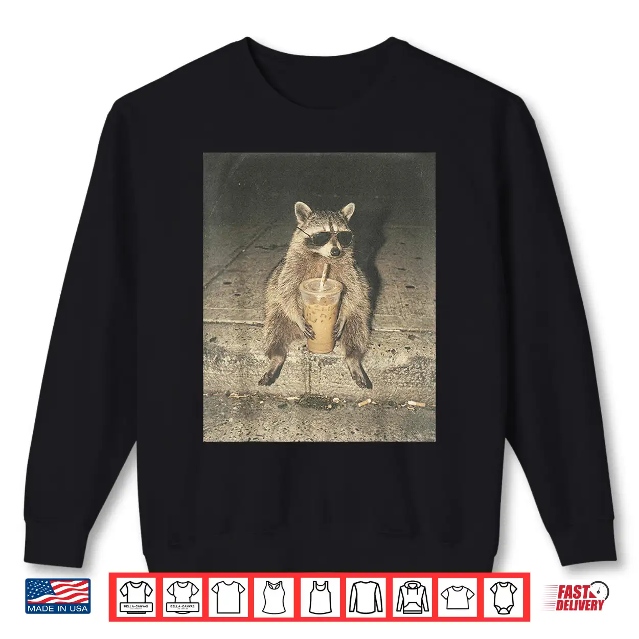 Funny Raccoon Drinking Iced Coffee Unhinged Meme Graphic Shirt Funny Raccoon Drinking Iced Coffee Unhinged Meme Graphic Shirt