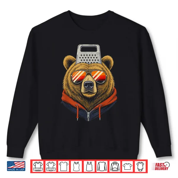 Sweatshirt Funny Retro Bear With A Grater Hat Cheese Grater Hat Foam Shirt